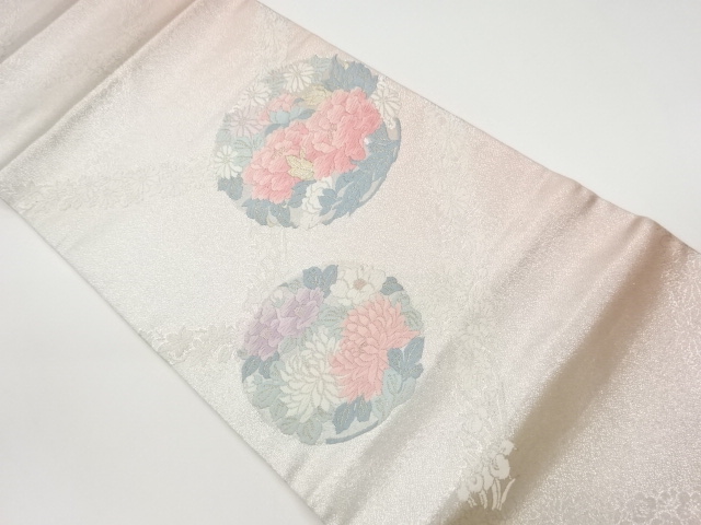 JAPANESE KIMONO / VINTAGE HIRAKI NAGOYA OBI / WOVEN FLOWERS